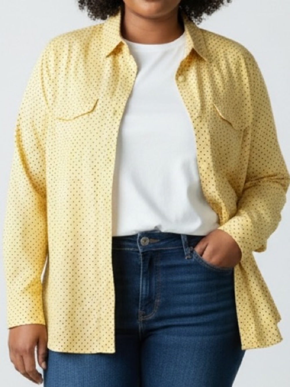 L.L Bean Button Front Roll Tab Polka Dot Shirt